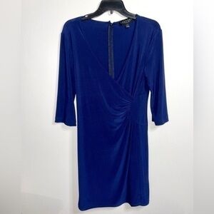 LAUNDRY by Shelli Segal Women’s Navy Blue Faux Wrap  Dress 3/4 Sleeve Size Med